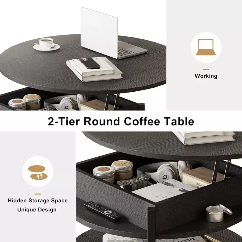 35.43 ''stolik kawowy wiejski do salonu recepcja 2-poziomowy duża okrągła stolik kawowy okrągły stół czarne meble