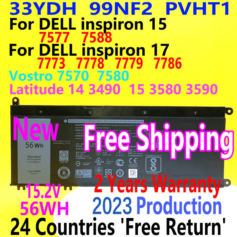 Batería para DELL 33YDH, para Dell Inspiron 15, 7577, 7588, 17, 7773, 7778, 7779, 7786, G3, 3579, 5587, 3779, 7588, P30E, P71F Series, nueva