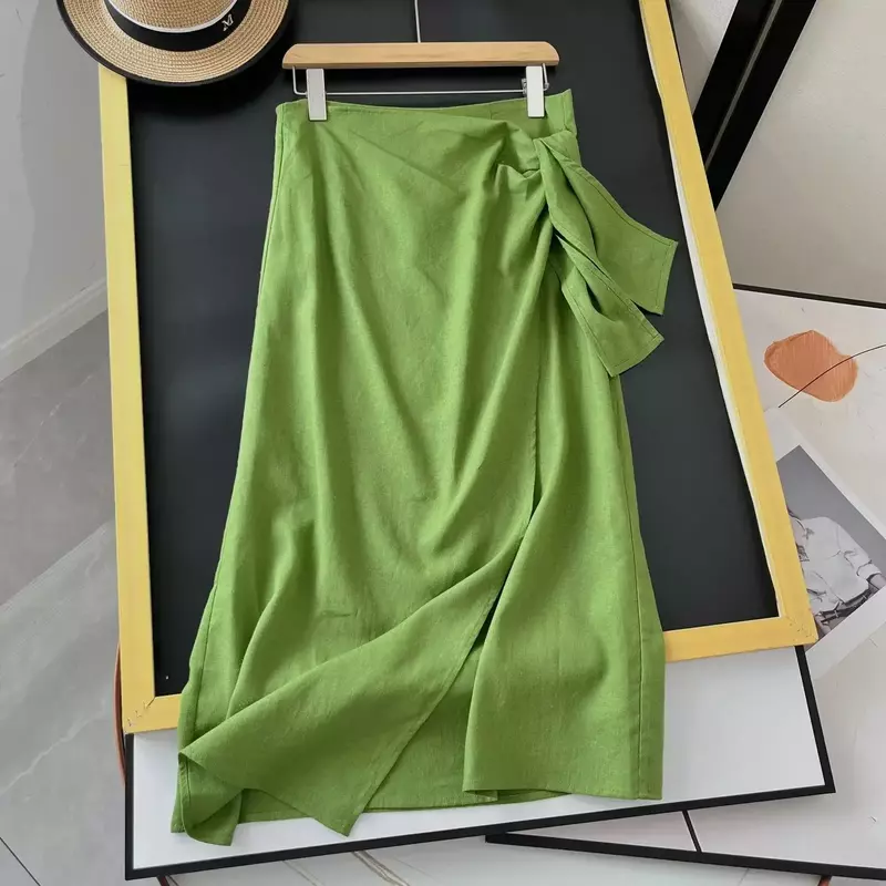 Женская длинная юбка с разрезом, Модная элегантная кружевная юбка с высокой талией в стиле ретро, 2023
