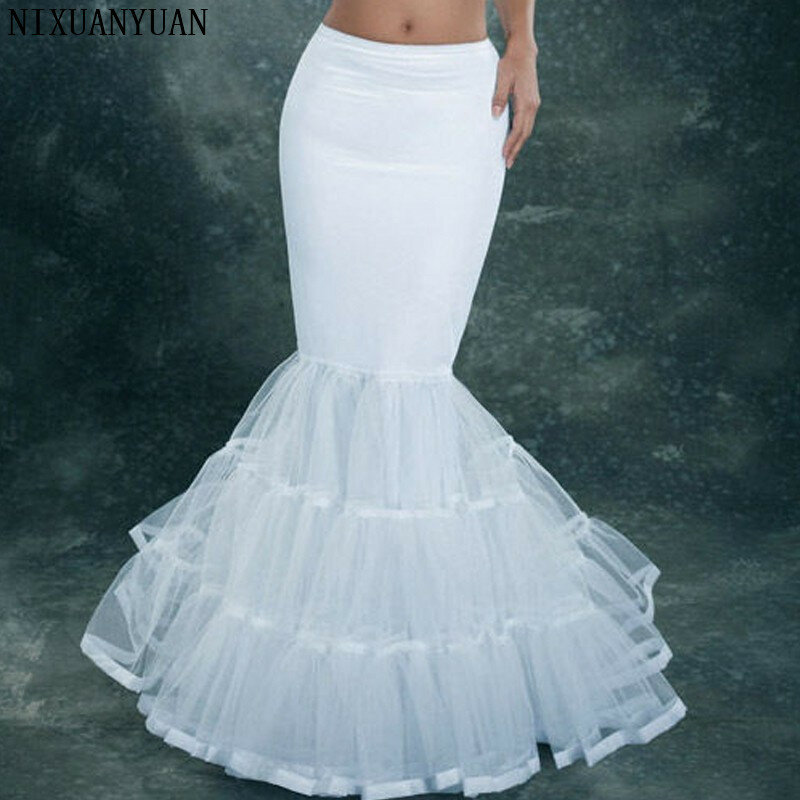 NIXUANYUAN Lycra tiulowa biała syrenka suknia ślubna w stylu trąbki halka krynolina Slip