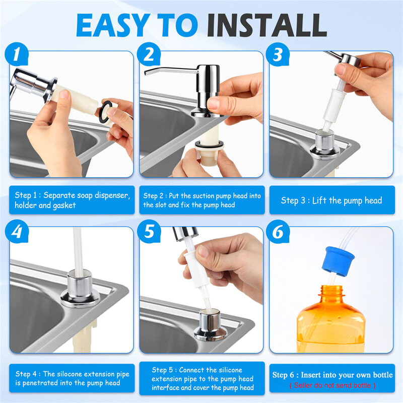 Utile Dispenser di sapone liquido per lavello da cucina con pompa in acciaio inossidabile a tubo morbido strumenti manuali per la casa