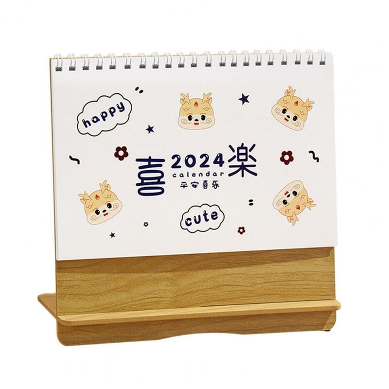 Calendario de escritorio con impresión transparente, calendario resistente de madera 2024, rastreador de horario