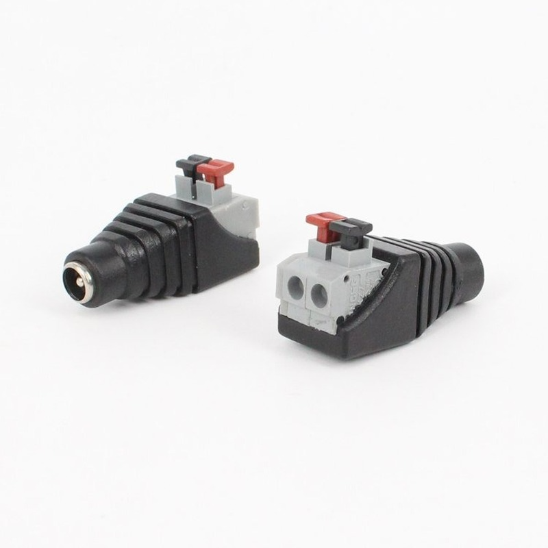 Conector de alimentación de CC macho y hembra, adaptador de cable de CC de 2,1x5,5mm, sin tornillos, tipo de empuje para 3528 LED StripCCTV, 10 piezas, 5,5x2,1