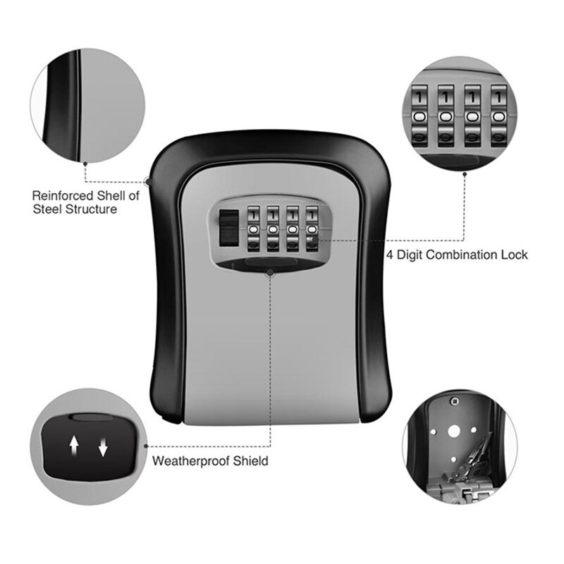 Cassetta di sicurezza per chiavi cassetta di sicurezza per chiavi in plastica + alluminio montata a parete scatola di sicurezza per chiavi a combinazione a 4 cifre resistente alle intemperie per uso interno ed esterno