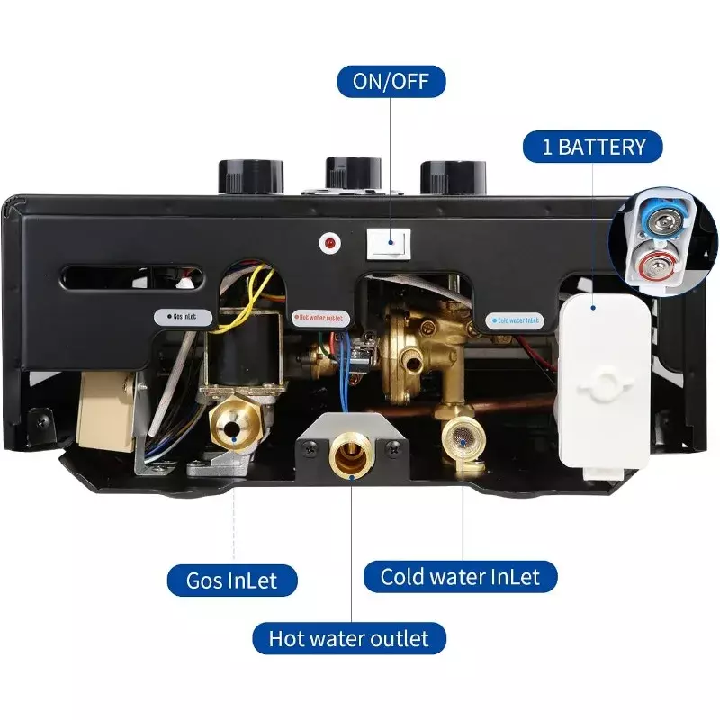 Durchlauferhitzer 4,21 gpm 16l tragbarer Gashot-Warmwasser bereiter für den Außenbereich Instant-Propan-Warmwasser bereiter mit Digital anzeige
