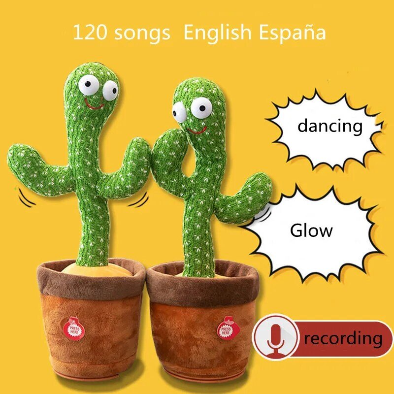 Rechargeable Dancer Cactus Glowing Dancing Captus USB Record Swing Fish Repeat Talking Dance Cactus Spanish Parlanchin Baby Toy