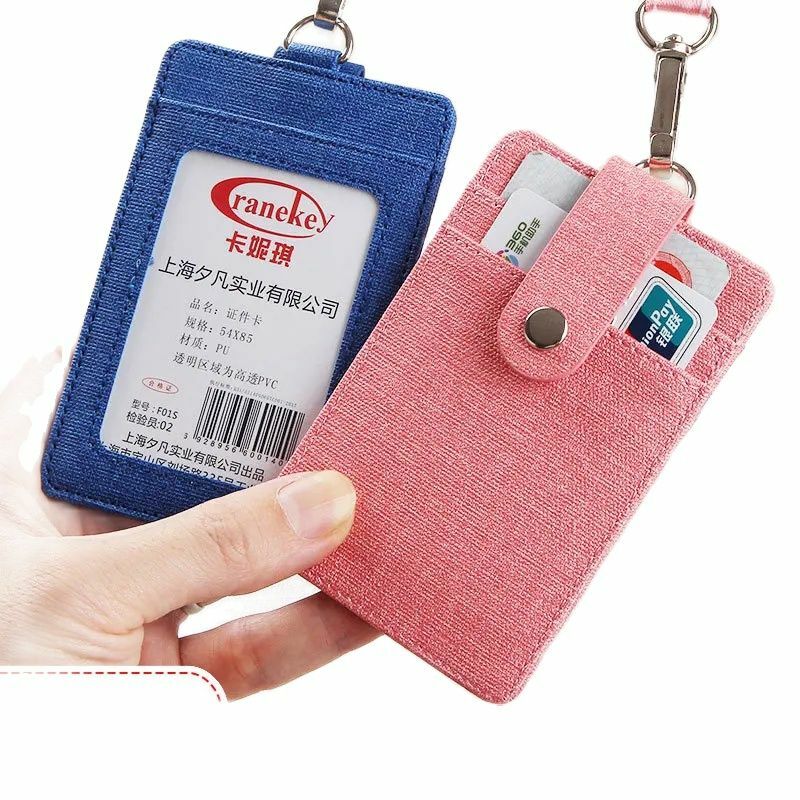 PU Couro Material Card Sleeve, Business Credit Card Holder, Pescoço Strap Keychain, Pendure Rope, ID Badge Holder, Luxo Qualidade