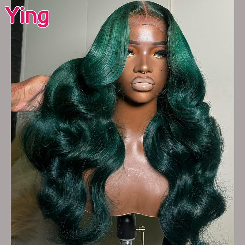 Ying-Perruque Lace Front Wig Body Wave sans colle naturelle, cheveux humains, couleur vert foncé, 13x4, 4x6, 13x6, pre-plucked, avec baby hair