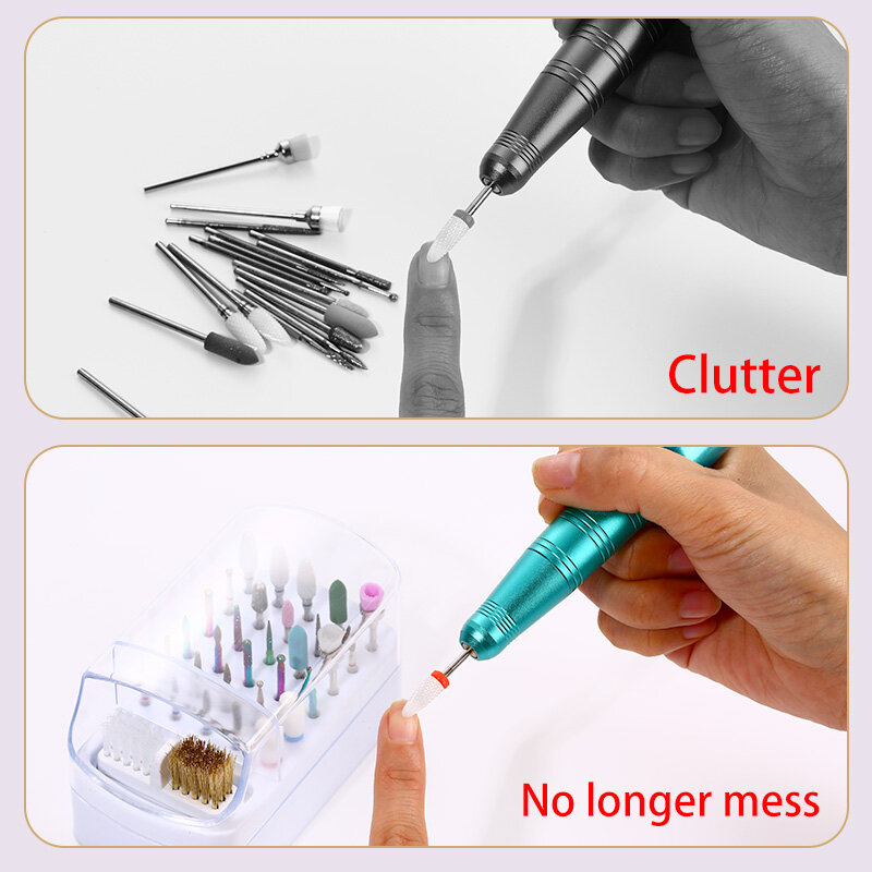 30 Holes Nail Drill Bits Storage Box Nail Grinding Head Holder Stand Display Cleanser Dustproof Cutter Manicure Organizer Stand