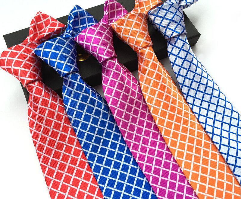 New 8 Cm  Mens Ties Plaid Tie  Men's Business Wedding Party Jacquard Woven  Silk Necktie Men Accessories