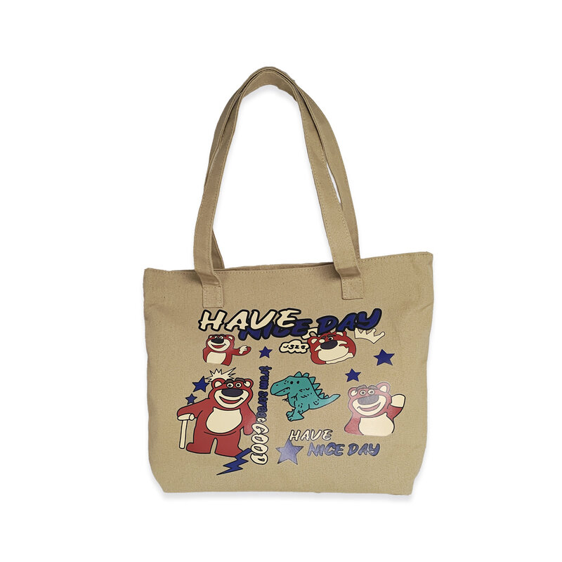Disney-sacola fofa de urso de morango, bolsa casual de grande capacidade, bolsa de ombro pendular, bolsa de compras, 1pc