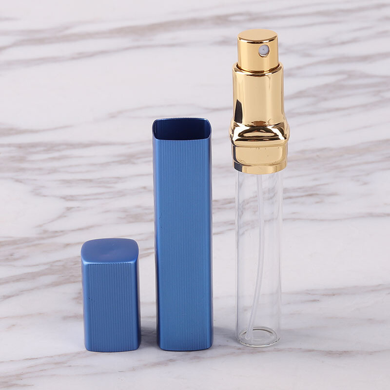 12ml Mini Spray do perfum butelka aluminiowa metalowa obudowa szklana obudowa do ponownego napełniania pustego kosmetyki podróżne pojemnik na płyny kwadratu