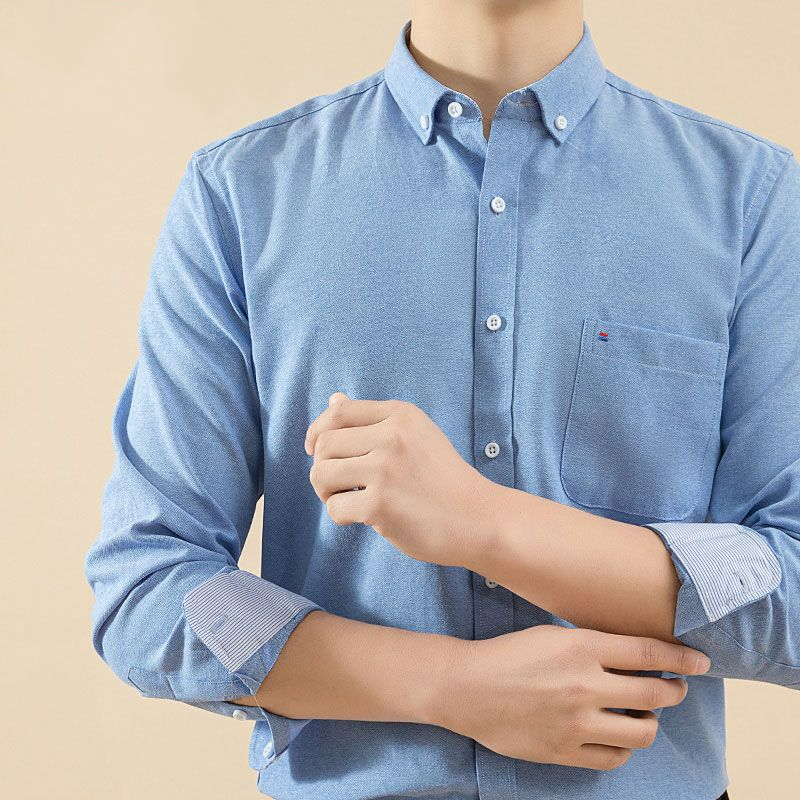 Мужская рубашка в полоску, Повседневная рубашка из чистого хлопка с длинными рукавами, отложным воротником и пуговицами, с карманами, для средней молодежи, весна 2024