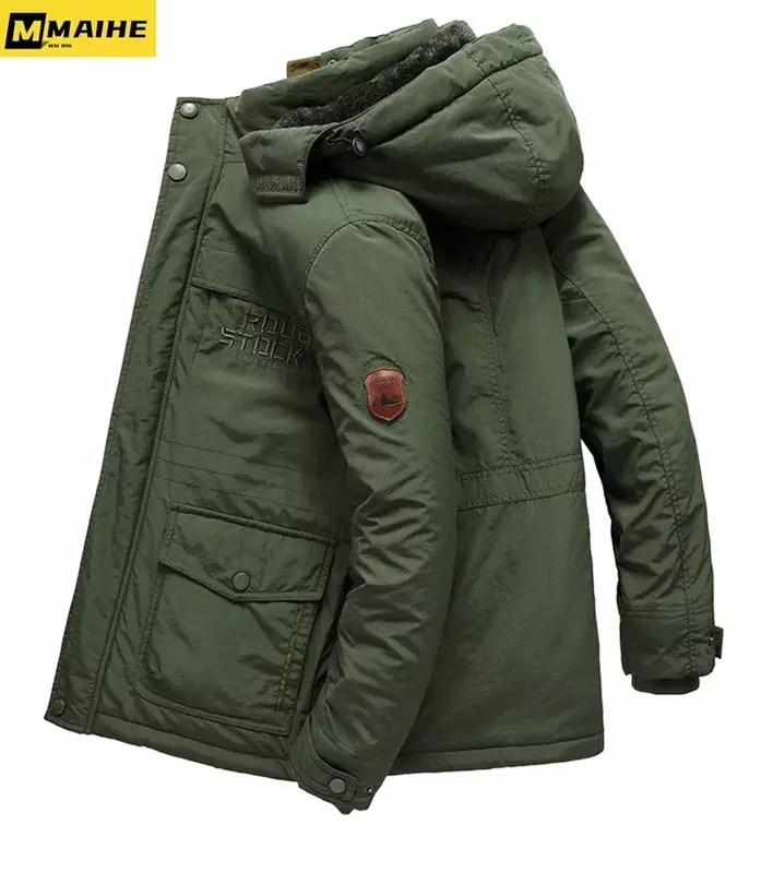 Мужская Зимняя парка в стиле ретро 2023, теплая куртка на шерстяной подкладке, Мужская полевая ветрозащитная куртка с капюшоном для горнолыжного спорта, хлопковая стеганая куртка