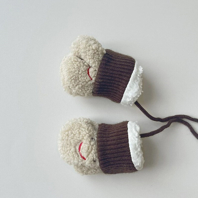Zimowe ciepłe grube pluszowe rękawiczki dziecięce śliczne kreskówkowe koreański kaszmir z uśmiechem Rękawiczki dziecięce na pełny palec rękawiczki polarowe