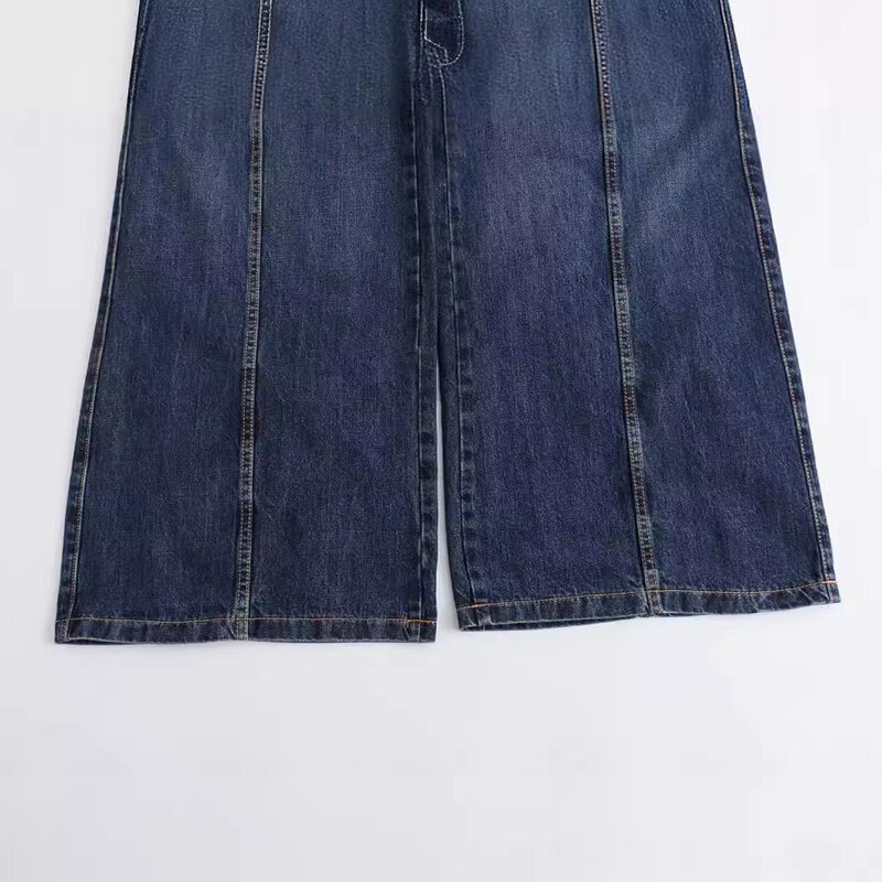 Женский новый модный уличный джинсовый комбинезон с открытыми плечами и широкими штанинами