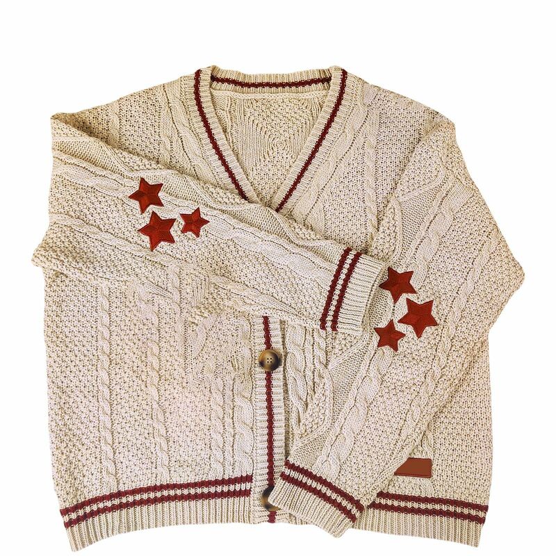 Y2K пальто с V-образным вырезом и длинным рукавом винтажный Звездный принт вязаный кардиган преппи милый на пуговицах осенний эстетичный ретро свитер