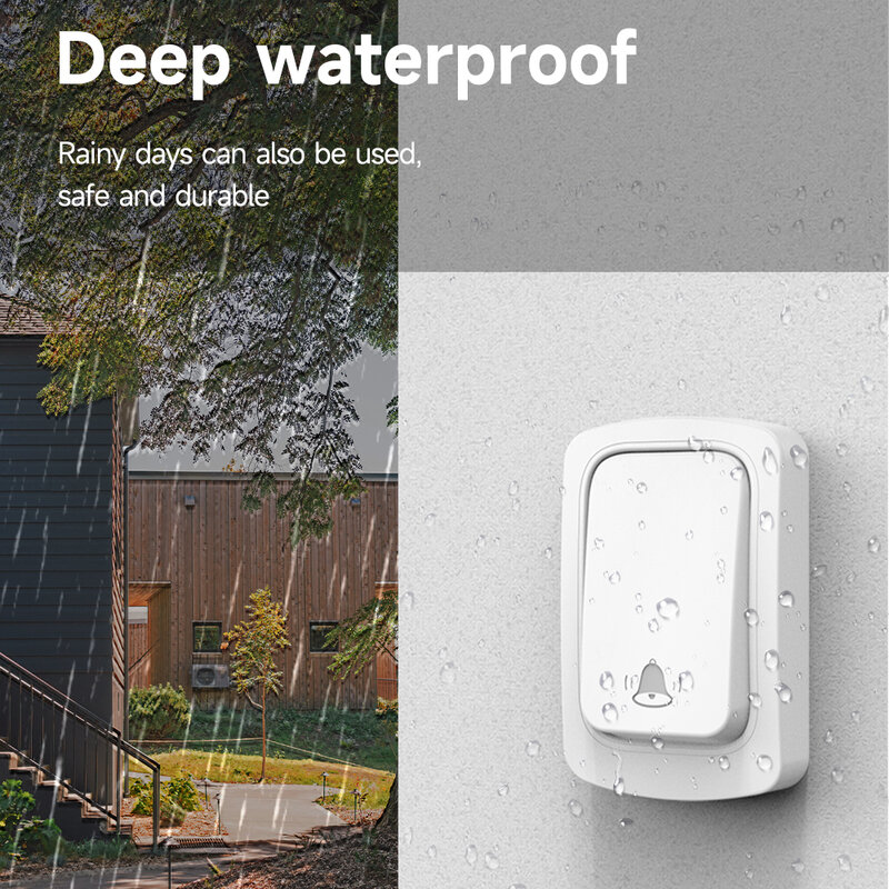 No Battery US EU UK Plug IP44 waterproof high volume electronic AC door bell 150m long distance self powered wireless doorbell