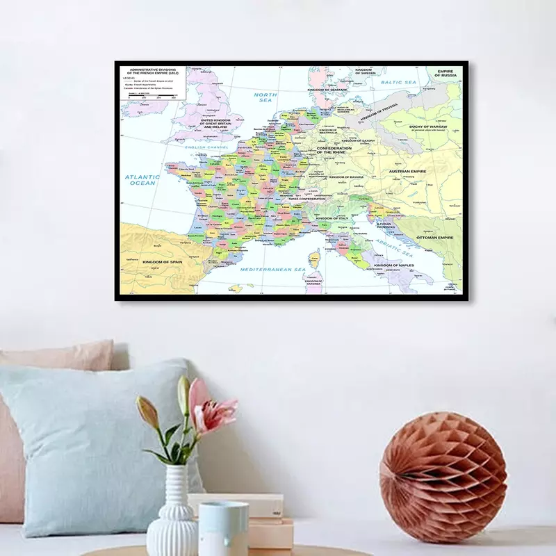 Карта Франции, 84 х59 см, винтажная Картина на холсте, настенный художественный плакат для гостиной, класса, домашнего декора, школьные принадлежности