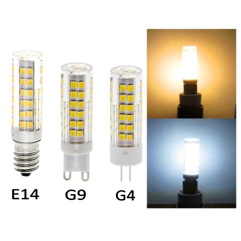 Bombilla LED de cerámica, lámpara de 9W, 12W, G9, E14, G4, CA 220V-240V, SMD2835, ángulo de haz de 360, reemplazo de luces halógenas de araña