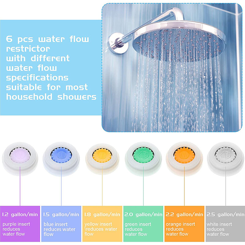 Shower Head Flow Control Valve Set Water Saver Device Flow Reducer Limiter 6 Different Flow Hose Restrictor Bathroom Accessories