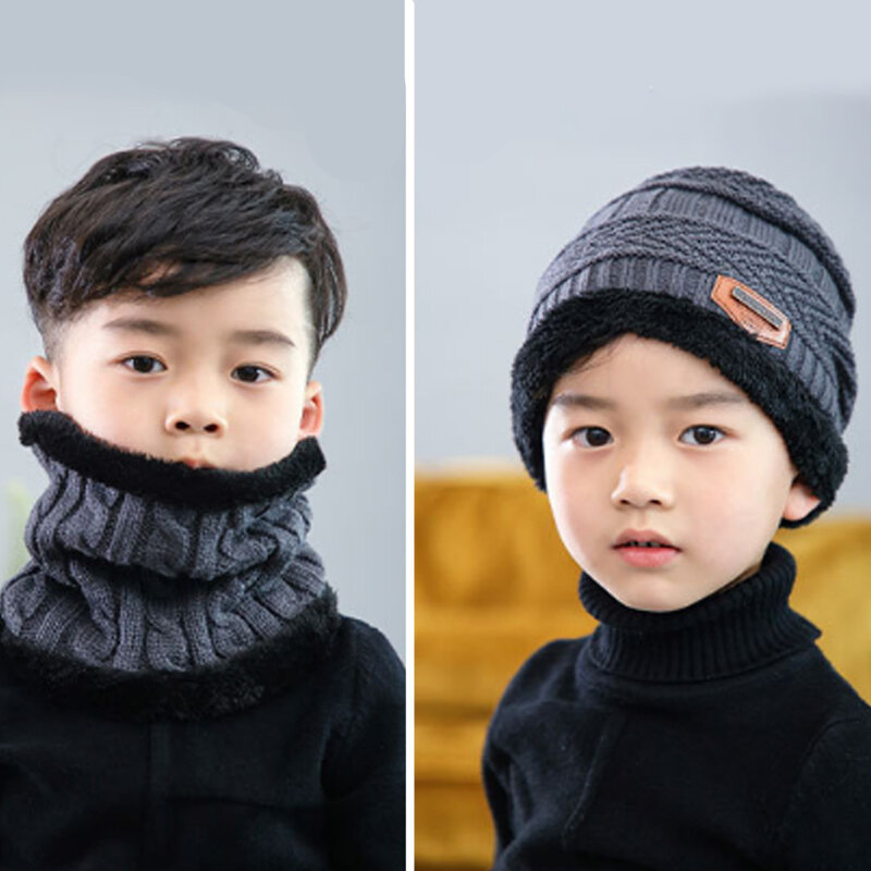 Cappelli invernali in maglia per bambini cappello a cuffia per ragazze bambini più nuovo Set di sciarpe per berretto caldo scaldacollo con teschio con bambino invernale foderato in pile spesso
