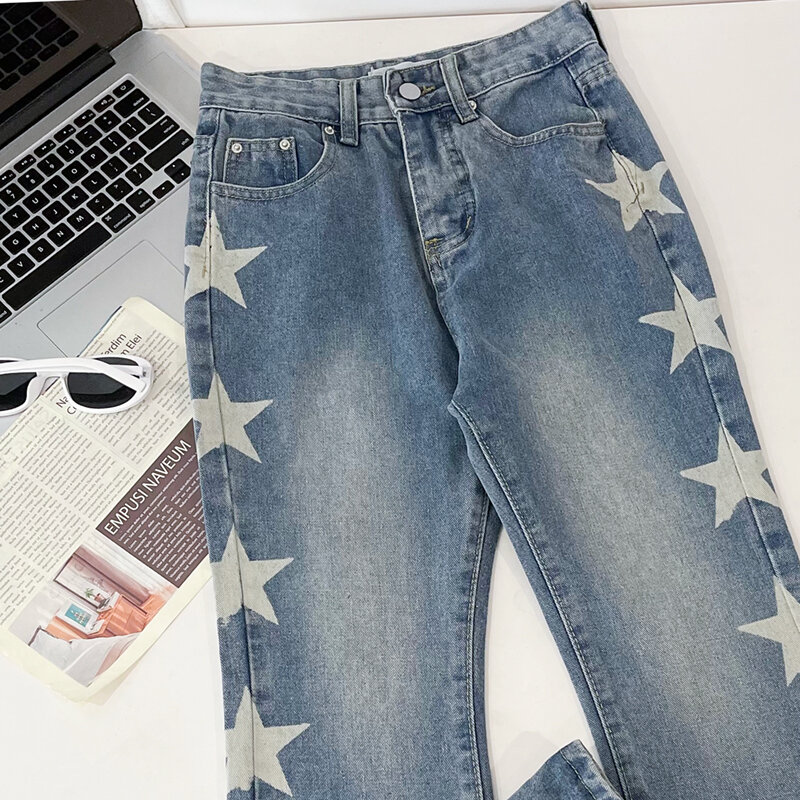 Vintage nadruk gwiazdy styl uliczny spodnie dżinsowe