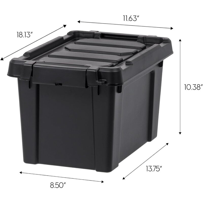 USA 5 Gallon Lockable Storage Totes with Lids, 6 Pack - Black, Heavy-Duty Durable Stackable Containers,