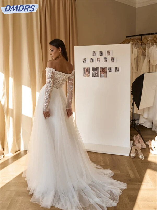 Gaun pernikahan manik-manik mewah 2024 gaun pengantin elegan elegan gaun bahu terbuka panjang jubah pengantin