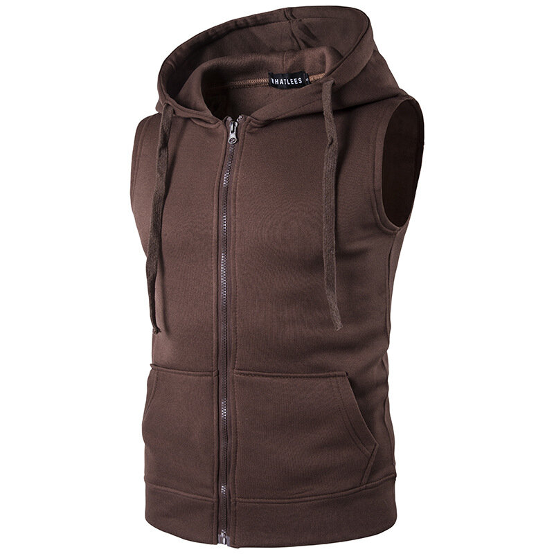 Slim Fit Sleeveless Hooded Vest With Pockets Casual Solid Color Sweatshirt