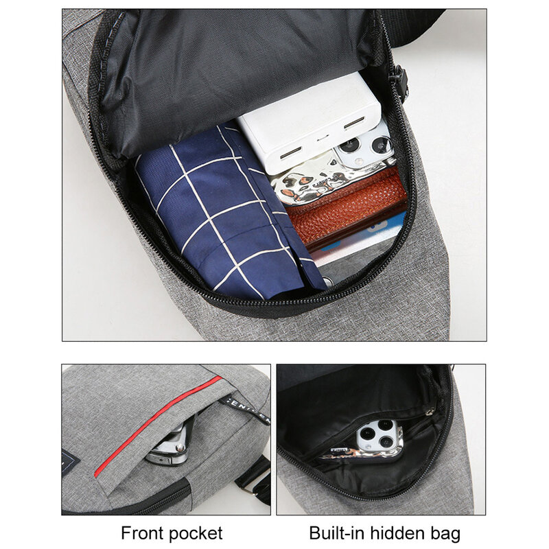 Men Chest Bags Soft Canvas Single Shoulder Sports Bag Zip Closure Adjustable Shoulder Strap for Hiking/Camping Outdoor Pockets