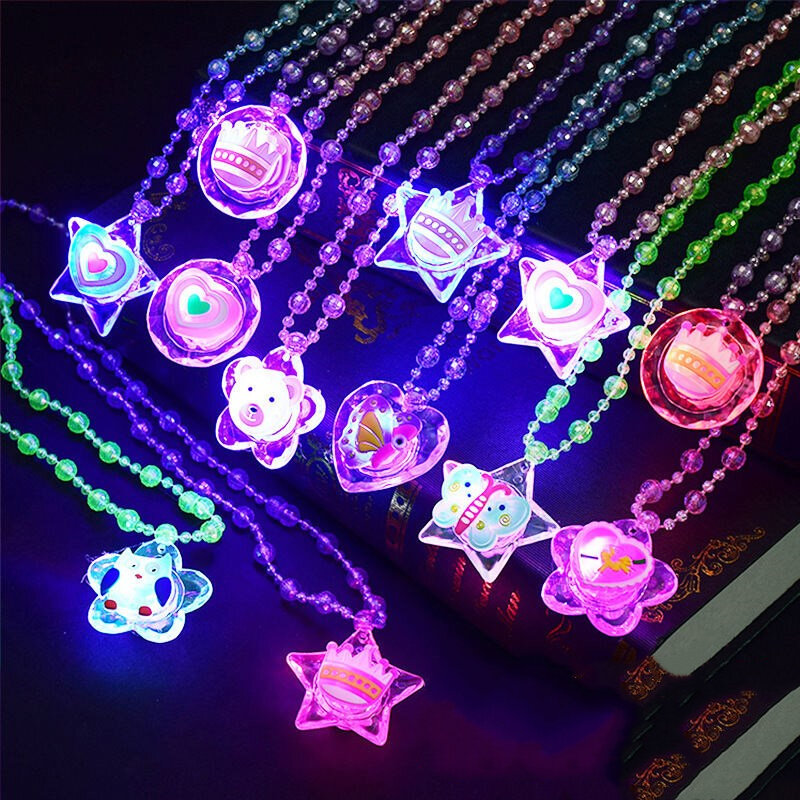 Children Luminous Necklace Toys Colorful Glitter Acrylic Princess Necklace Party Costume Decoration Birthday Gift