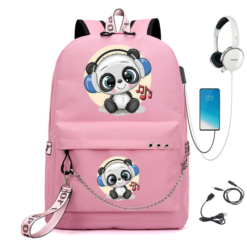 Mochila escolar Panda anime para menina, mala de viagem, bookbag, portátil, kawaii, fofa, para alunos do primário
