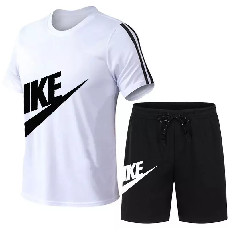 Setelan baju olahraga pria musim panas, setelan baju kaus + Celana Pria, baju lengan pendek, kaus santai modis, nyaman, Musim Panas 2024