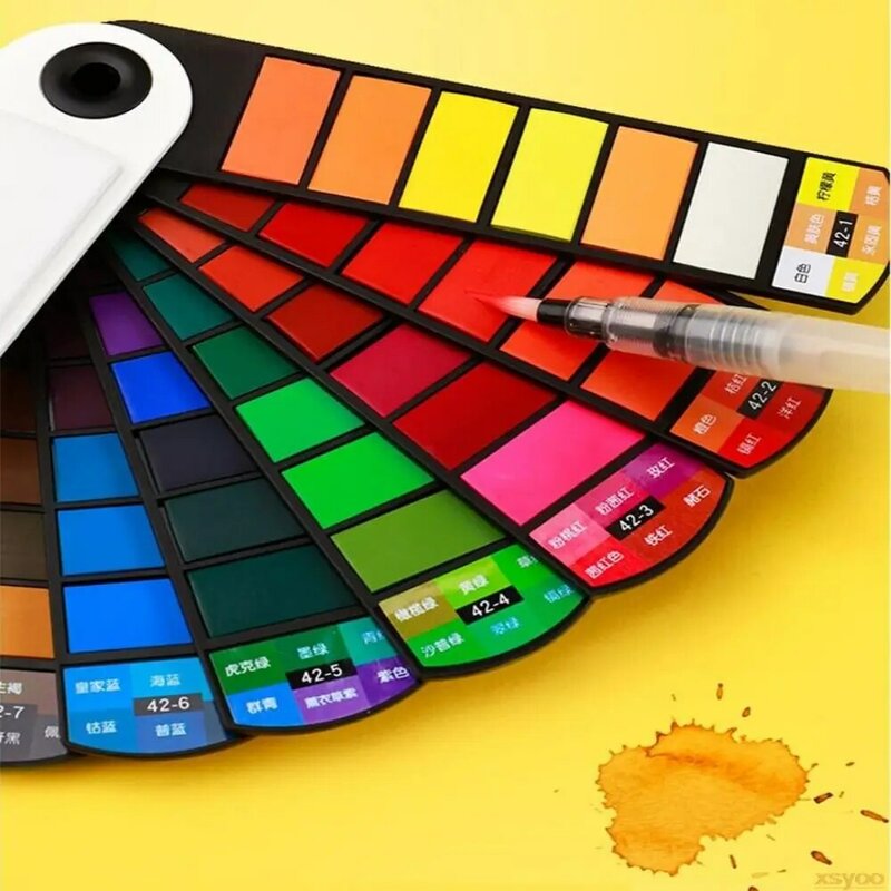 Folding Watercolor Paint Set 18/24/36/42 Colors Solid Watercolor Pigment with Water Brush Pen Oil Painting Kit Students
