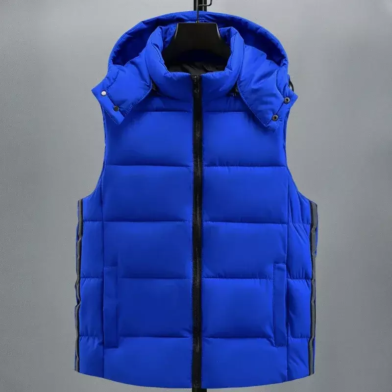 Plus Size M-8XL 2023 New Mens Winter Thick Vest Casual Solid Color Warm Sleeveless Jackets Male Oversize Cotton Waistcoat Hooded