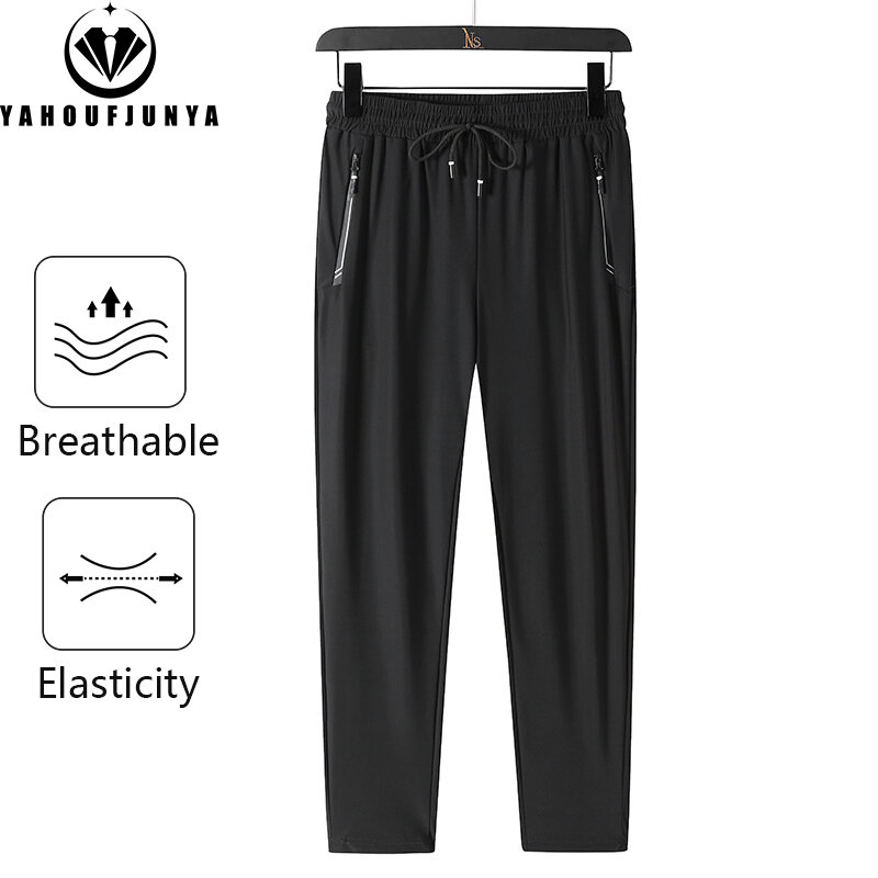 Men Summer Joggers Fitness Casual Quick Dry Sweatpants Men Breathable Lightweight Tie Feet Elasticity Trousers Pants Male 8XL