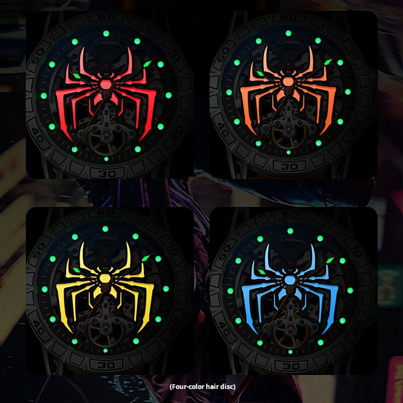 Часы-скелетоны Мужские механические, брендовые автоматические Оригинальные Водонепроницаемые с светящимся циферблатом, с рисунком паука