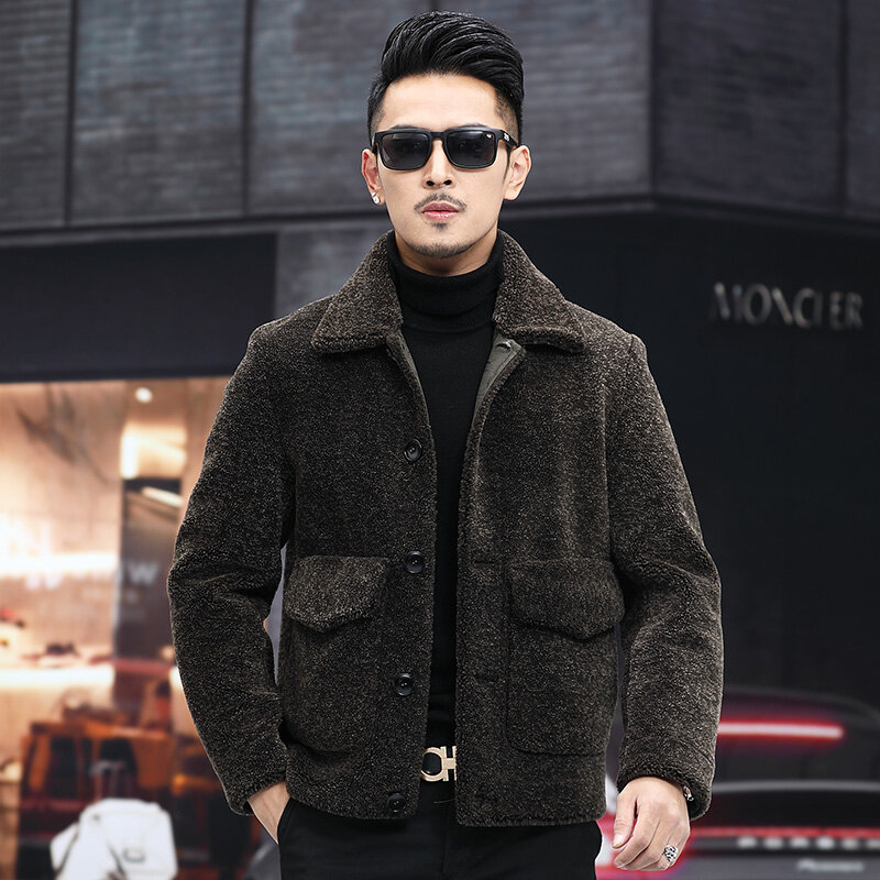 2022 outono inverno novo genuíno lã casacos de pele dos homens curto casual engrossar casacos masculinos ovelhas corte quente casacos a357