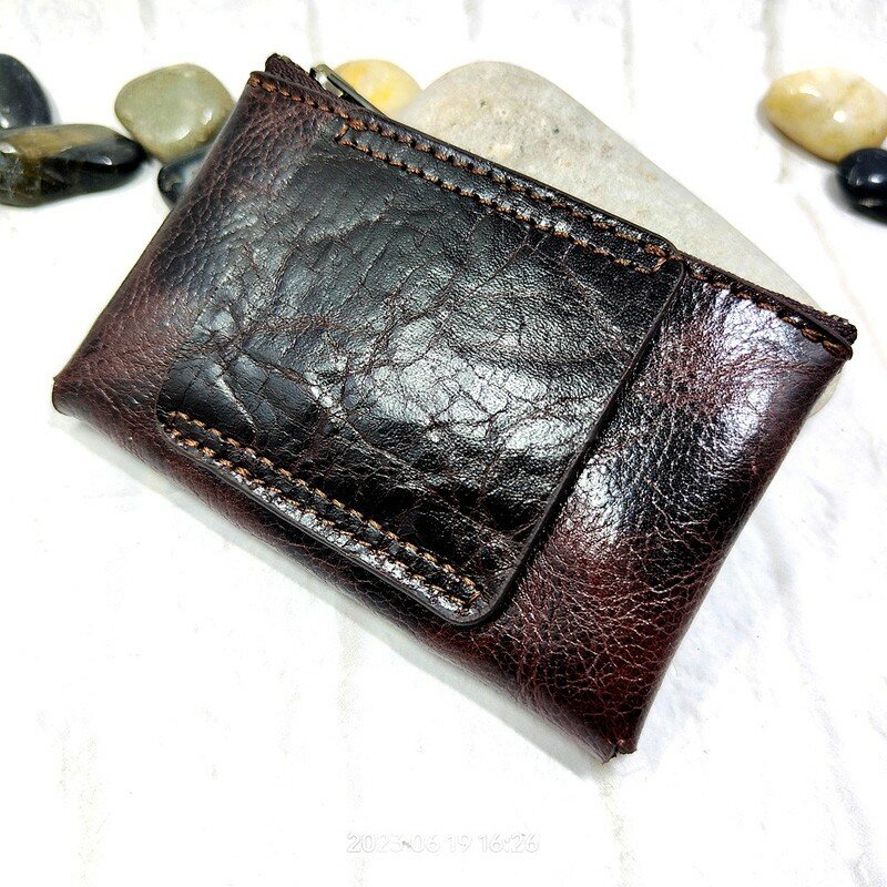 Blongk Sac ceinture en cuir véritable avec fermeture éclair, petit porte-carte de crédit, mini clé de voiture, étui en poudre, portefeuille pour hommes et femmes, L1006D-S