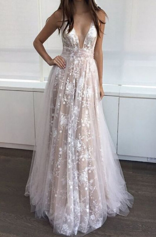 MK1508-Lace Deep V Tutu Wedding Dress