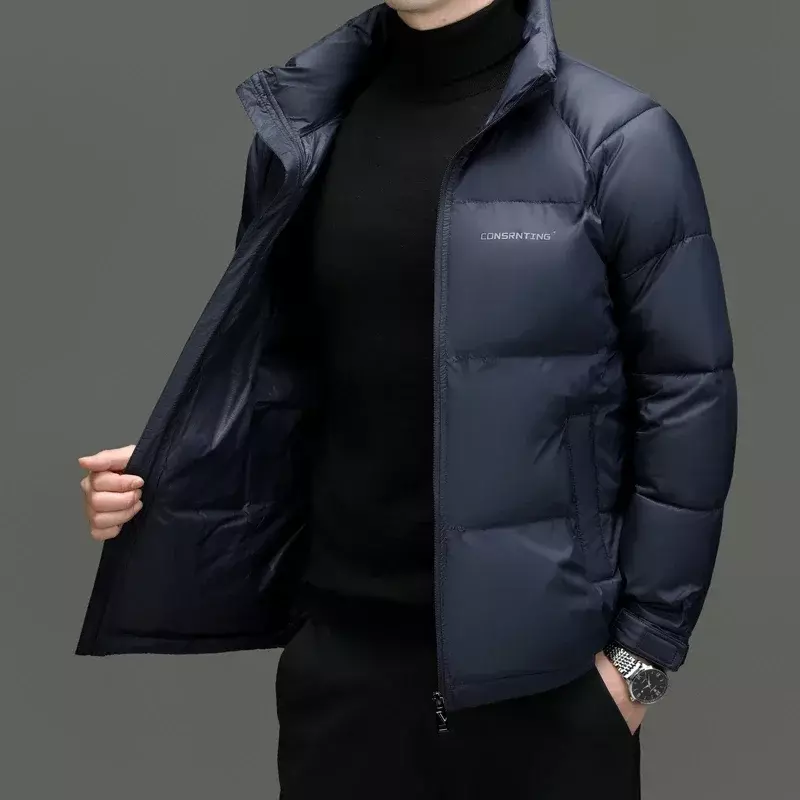 Jaqueta masculina acolchoada de algodão, gola alta, jaqueta puffer, casaco casual, espessamento, roupa quente de inverno, moda