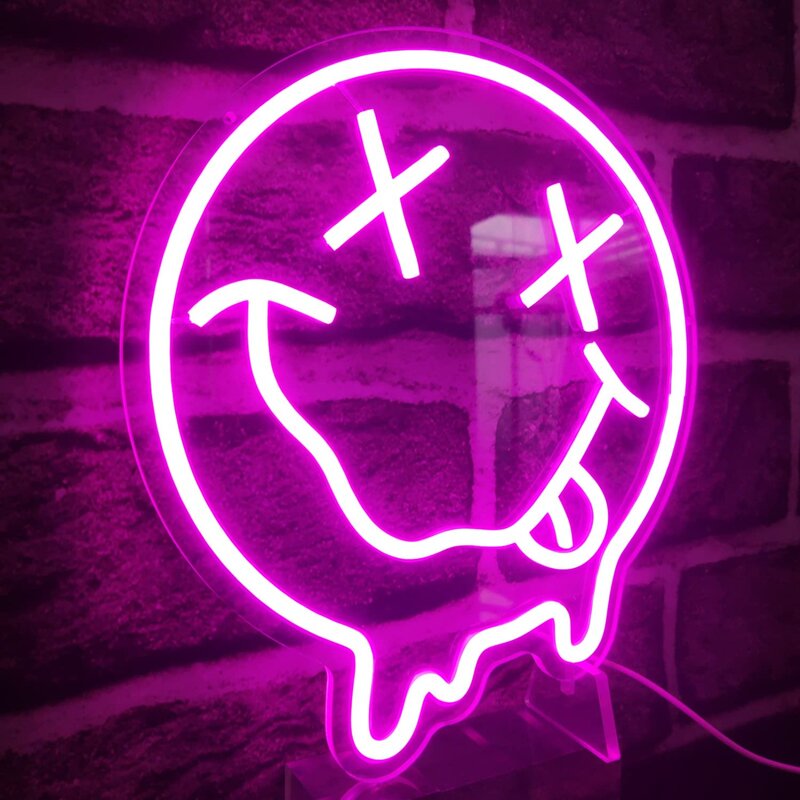 Topiąca się twarz z uśmiechem Neon znak LED do dekoracji ścian z możliwością przyciemniania neonowej sypialni pokoju dziecięcego różowa dekoracje ścienne