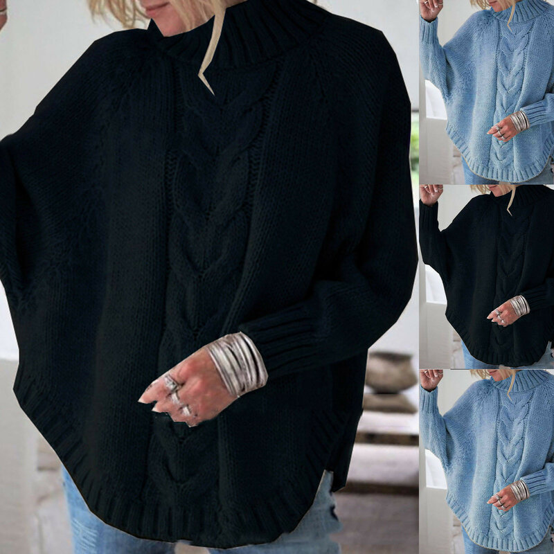 여성용 터틀넥 긴팔 아크릴 스웨터, 니트 풀오버, 단색 비대칭 패션, 스트리트웨어 스웨터, 2023 용수철 가을