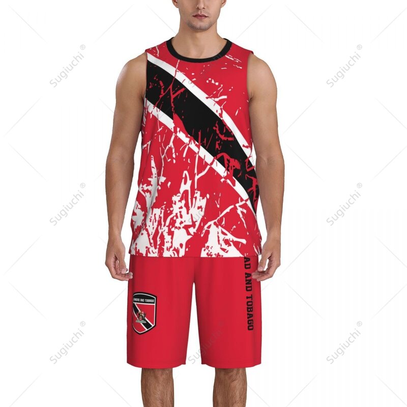 Team-up Trinidad i Tobago Flag Grain Men koszulka koszykarska zestaw koszuli i spodni bez rękawów nazwa własna Nunber Exclusive
