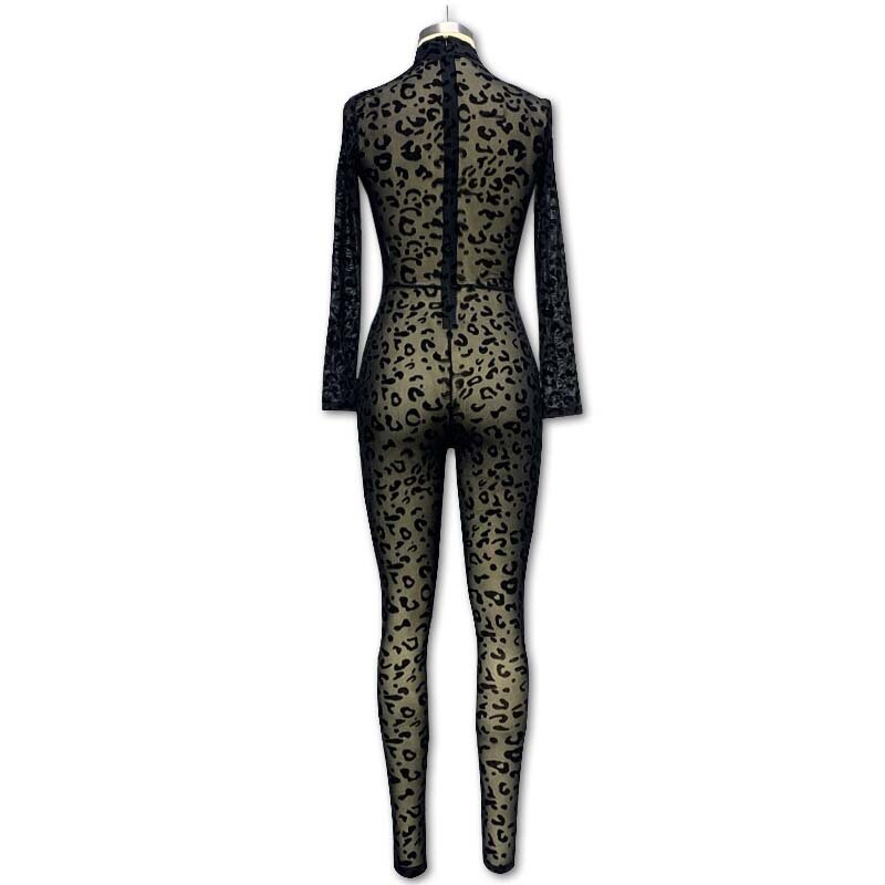 Women Sexy Club Flocking See Through Skinny Jumpsuits Fashion Slim Casual Bodycon Fashion Spicy Girl Rompers Streetwear Outfits