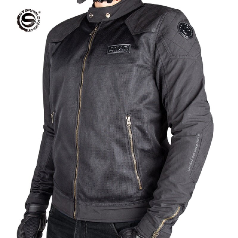 Jaket berkendara motor jala pria, SFK Fashion setelan ventilasi baik Retro musim panas bernapas pelindung CE