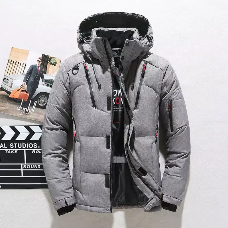 Men's White Duck Down Jacket Warm Hooded Thick Puffer Jacket Coat Male Casual High Quality Overcoat Thermal Winter Parka Men
