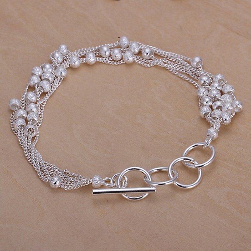 925 Sterling Silver Chain Bracelets para Mulheres, Charme Beads Link, 20cm, Fashion Jewelry, Alta Qualidade, Frete Grátis