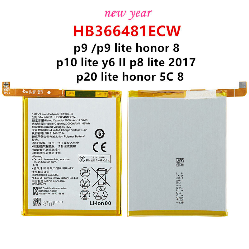 Huawei bateria 100% original hb366481ecw, para p9 /p9lite honra 8 p10 lite y6 ii p8 lite 2017 p20 lite honra 5c Ascend